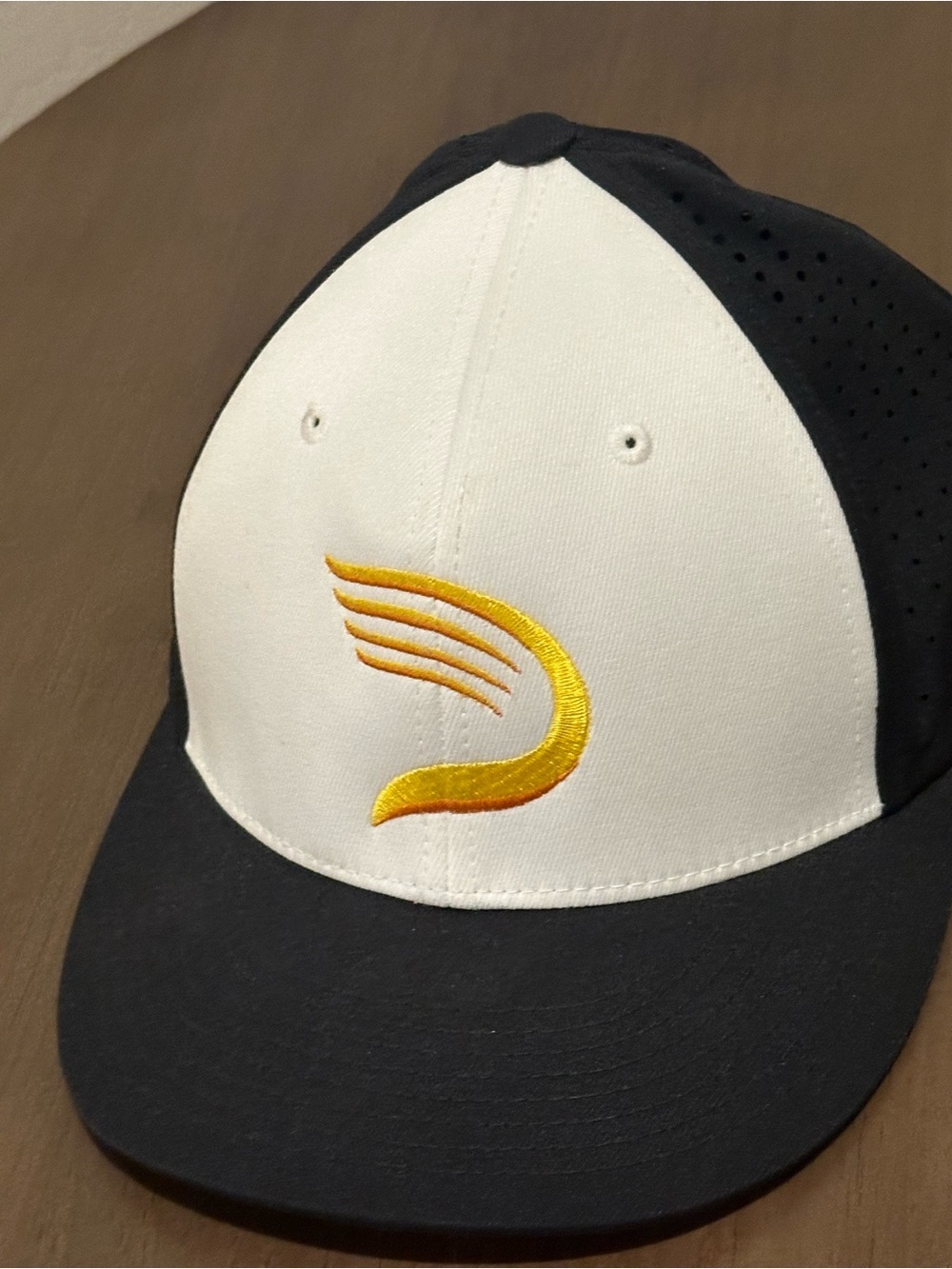 Men's Two-Tone Performance Cap in White and Black with Gold Accent